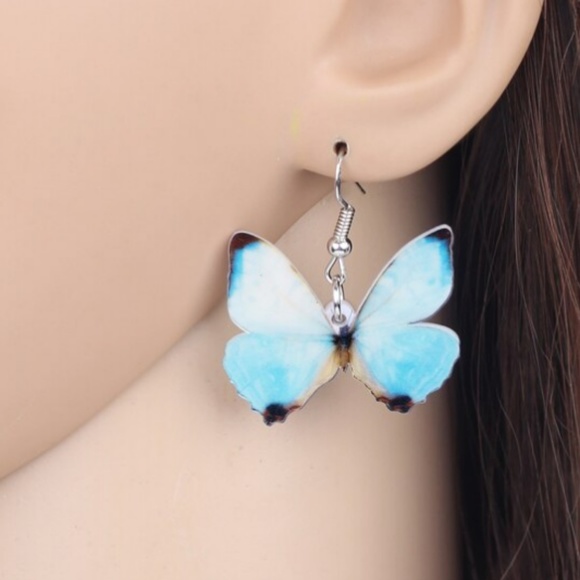 NEW Acrylic Blue Butterfly Earrings - Picture 4 of 6